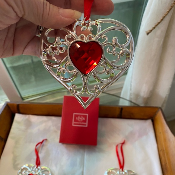 LENOX Bejeweled Silver Plated Red Heart Christmas Ornaments 3🎄 - Picture 6 of 6